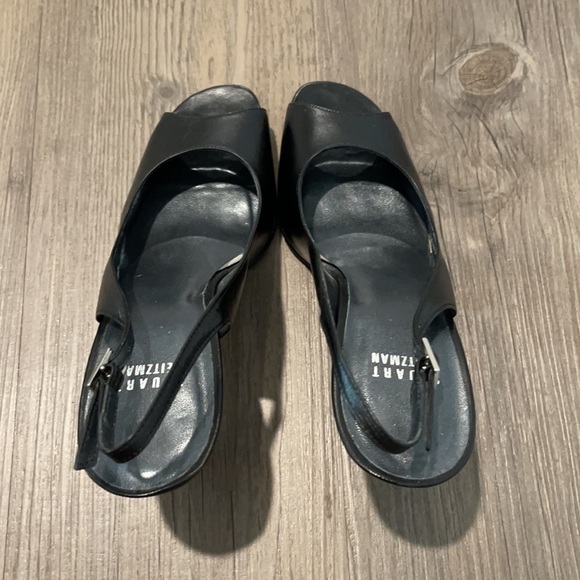 Stuart Weitzman Black Leather Open Toe Slingback - Picture 4 of 9